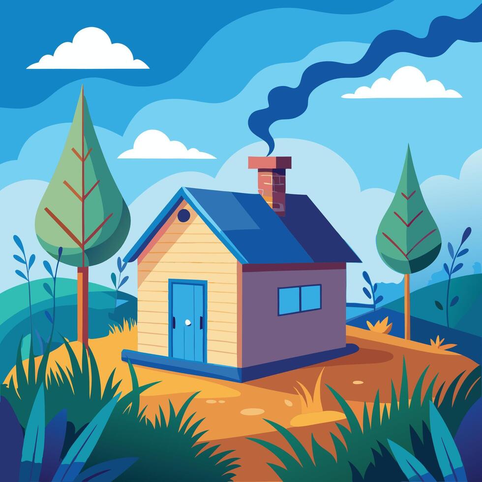 a cartoon house with smoke coming out of the chimney vector