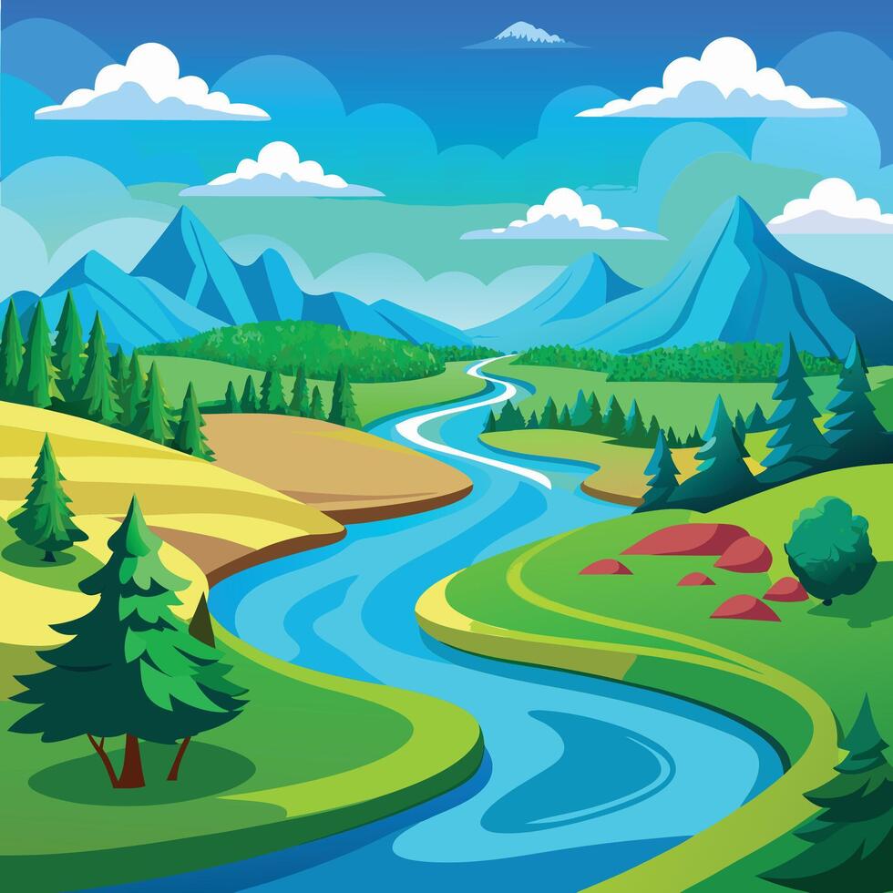 illustration of a river in a mountain landscape vector