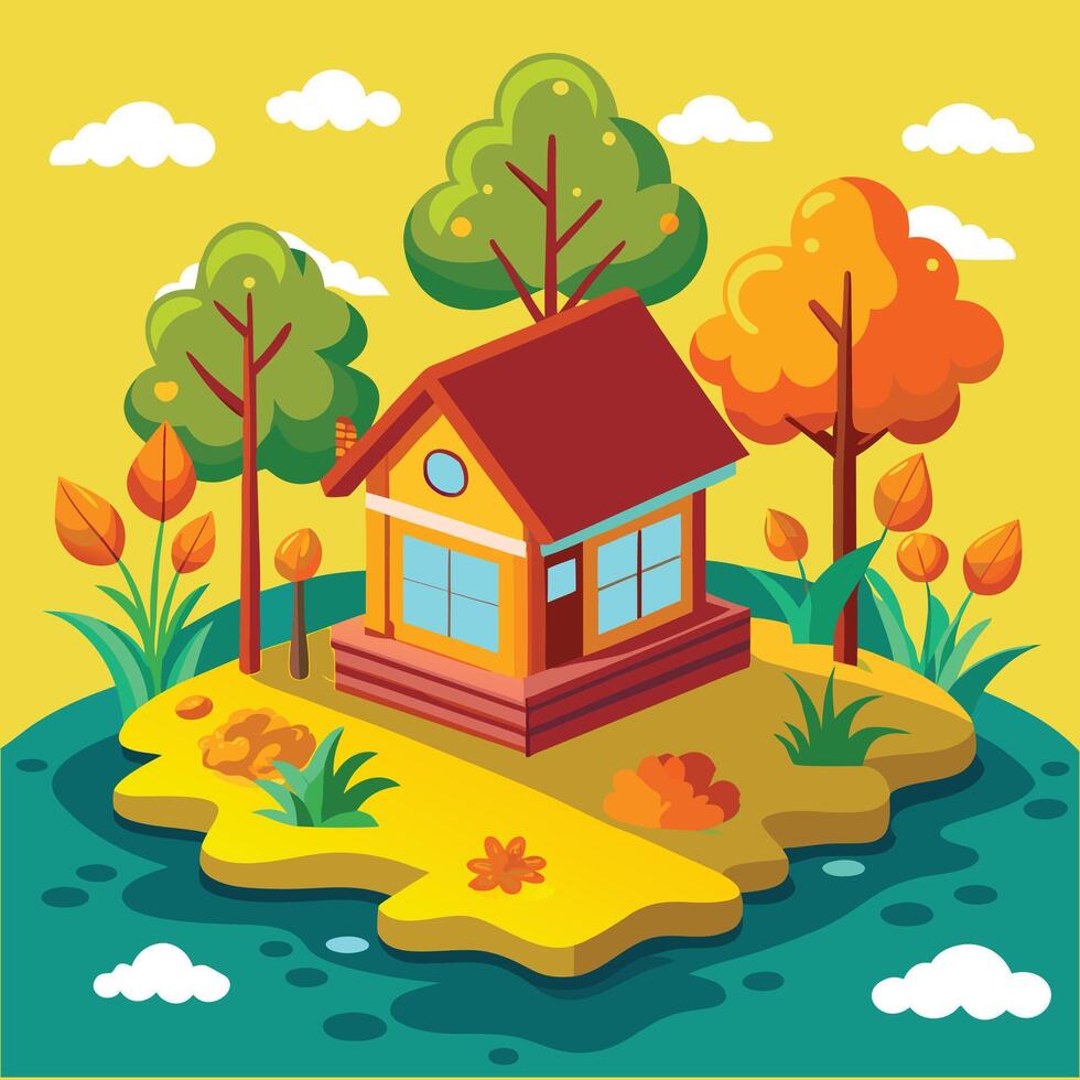 an illustration of a house on an island. vector