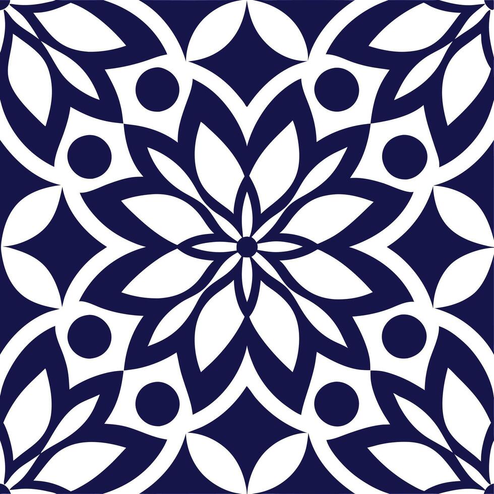 a blue and white tile with a flower design vector