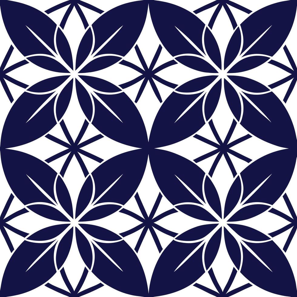 a blue and white pattern with leaves vector