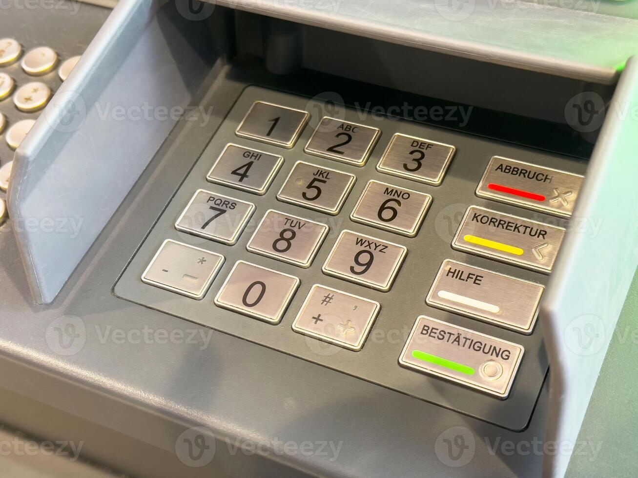 Close-up of atm keypad with buttons and numbers photo