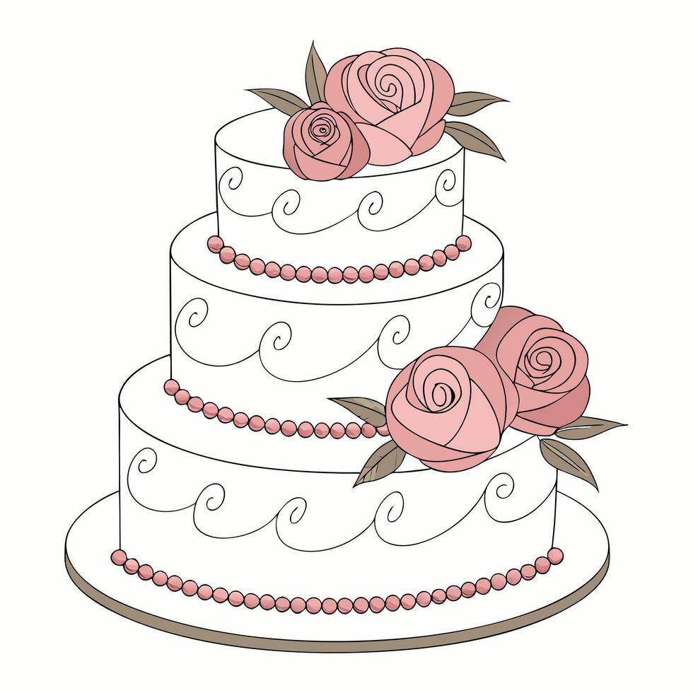 a wedding cake with roses on top vector