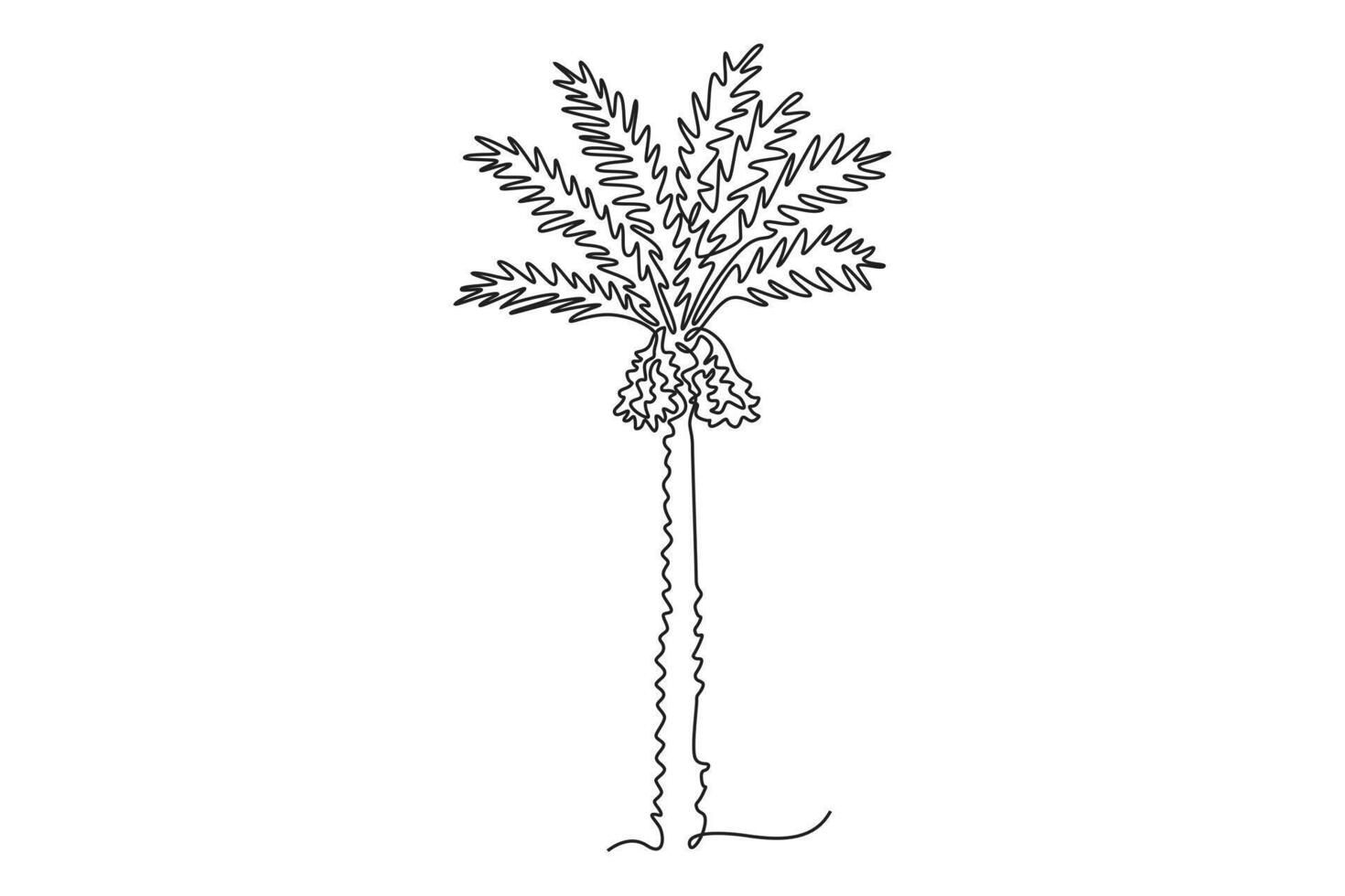 Continuous one line drawing beauty date palm tree for Arabian Middle East logo. Decorative phoenix dactylifera tree concept for plantation company. Single line draw design graphic illustration vector