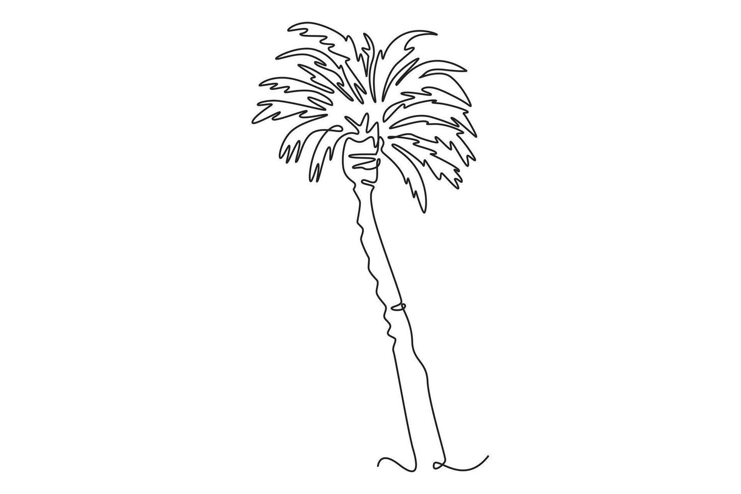 Continuous one line drawing beauty and big phoenix dactylifera tree. Decorative date palm plant concept for home decoration wall art poster print. Single line draw design graphic illustration vector