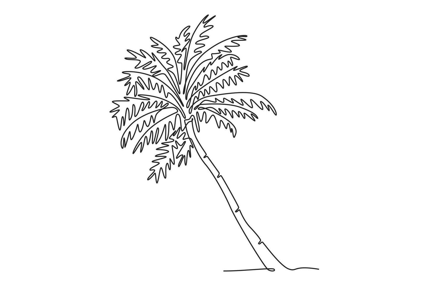 Continuous one line drawing of coco nucifera. Decorative coconut palm tree concept for wall decor poster print art travel vacation tourism campaign. Single line draw design graphic illustration vector