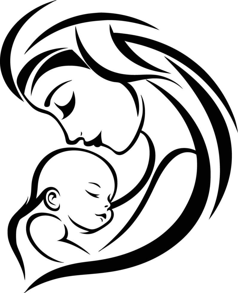 Silhouette of a Mother and Baby vector