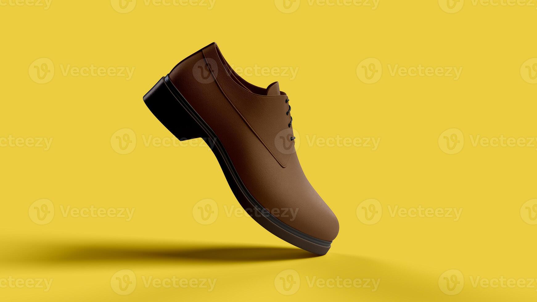 Brown social shoe from the side in the yellow scene photo