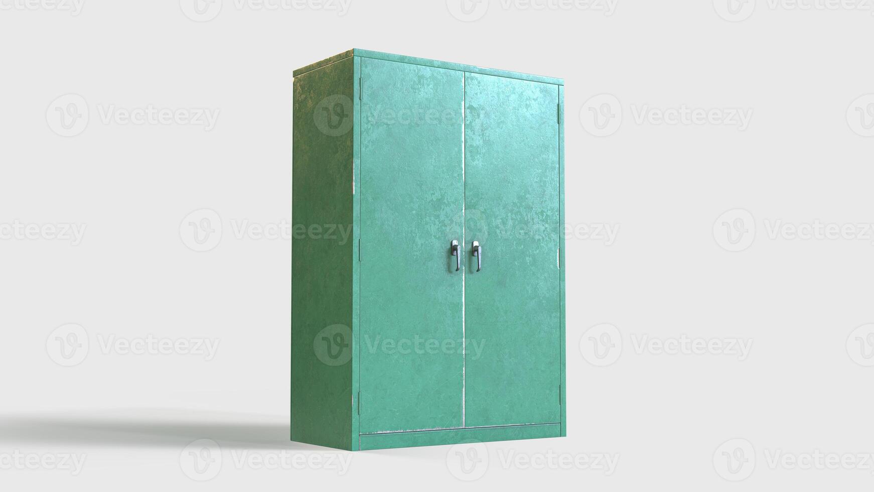 scratched old green industrial cabinet photo