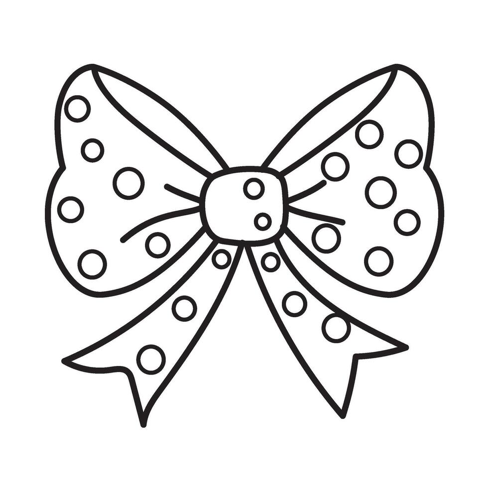 A black and white drawing of a bow with polka dots vector