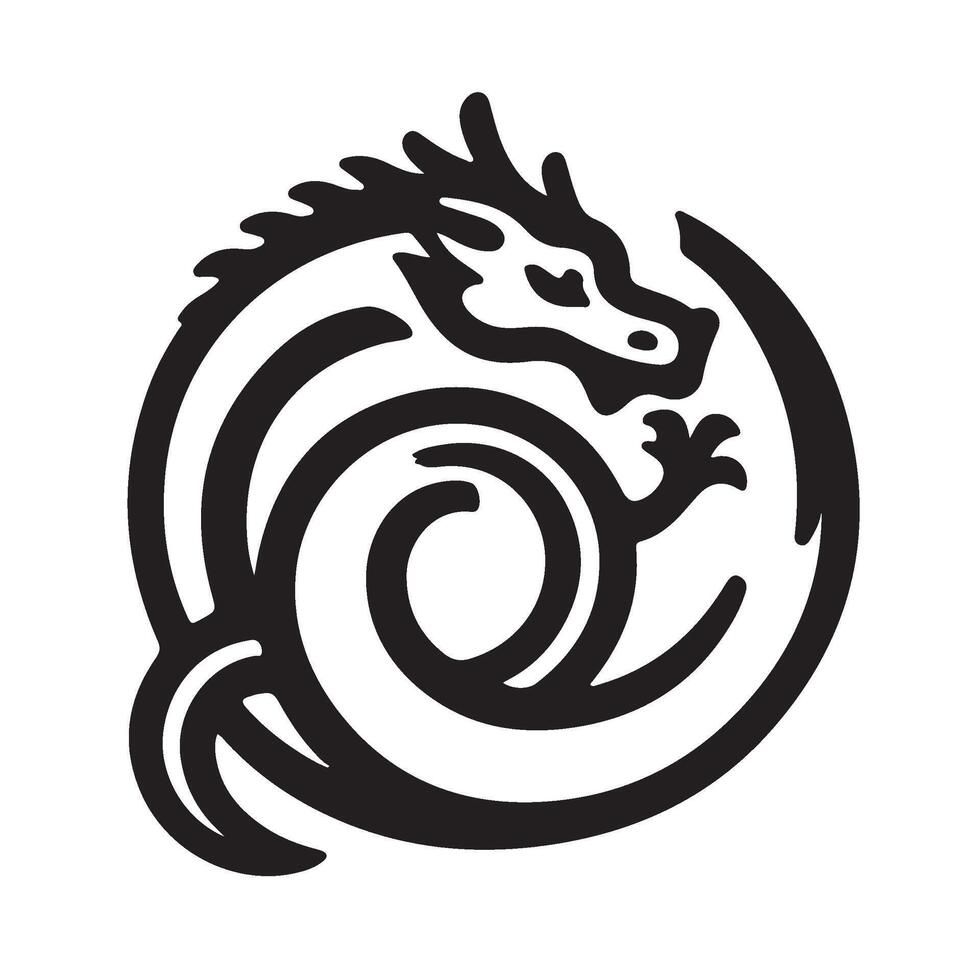 A black and white logo of a dragon vector