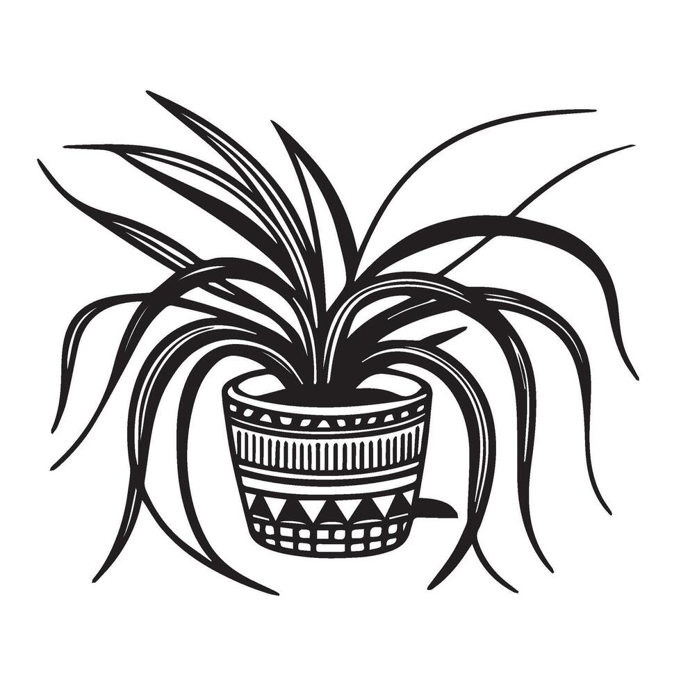 A black and white drawing of a plant in a pot vector