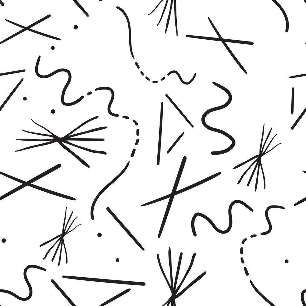 seamless pattern with abstract lines and point in hand drawn style vector