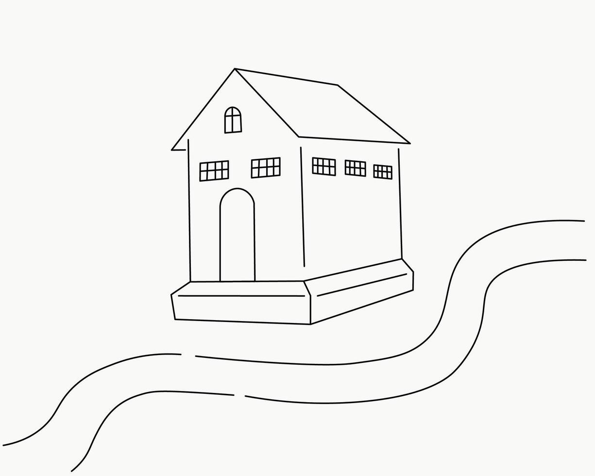 graphic abstract old house in line doodle style. vector