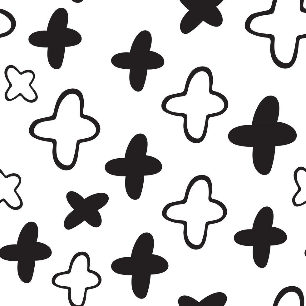 seamless pattern with simple crosses in hand drawn style vector