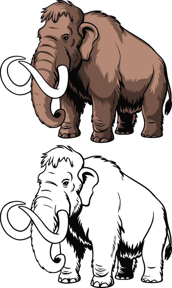 Mammoth cartoon art illustration and outline drawing and white background vector