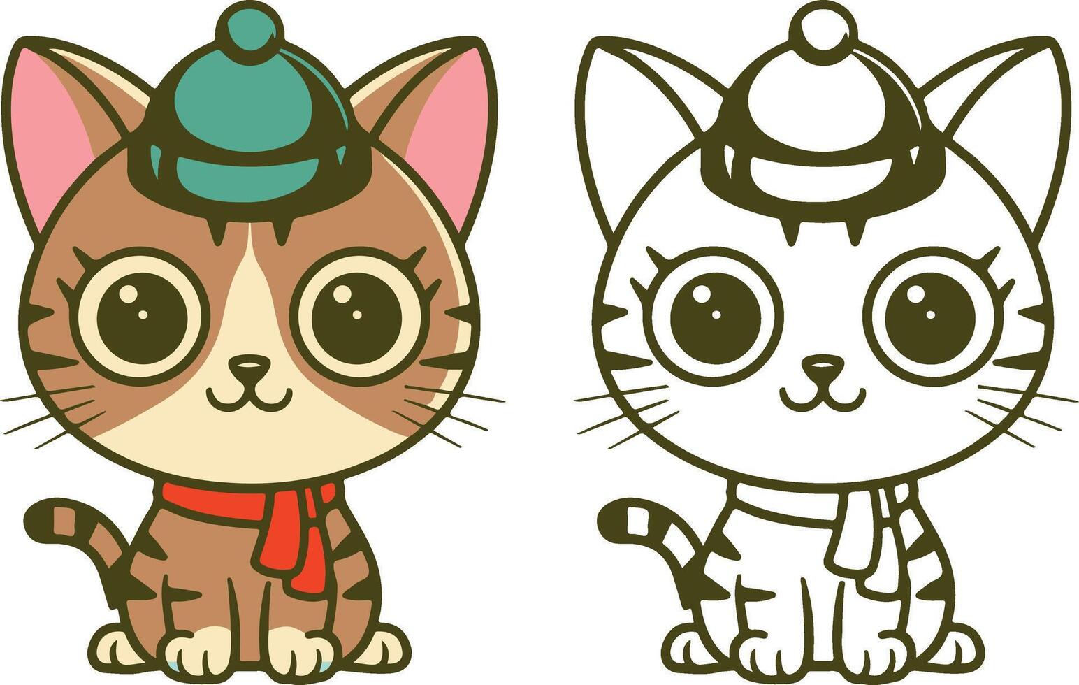 Cute cat cartoon line art drawing illustration and white background vector
