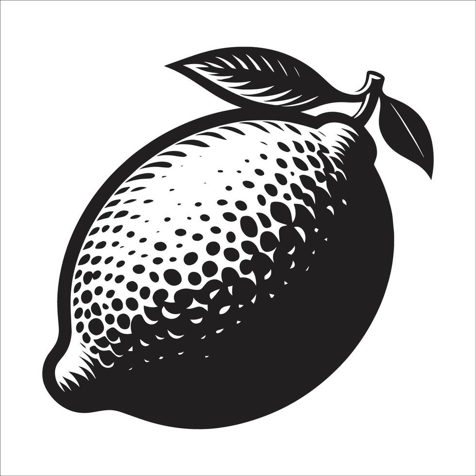 Lemon With Leaf Symbol Icon Design black And White Silhouette illustration On White Background vector