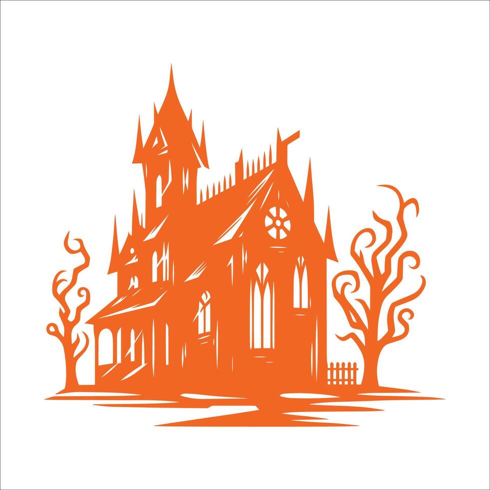 Ghost Haunted House Silhouette Design Illustration On White Background vector