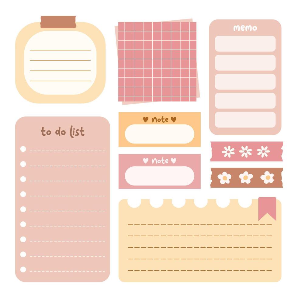 Aesthetic bullet journal element. Cute paper notes daily planner and to do list. Scrapbook memo illustration vector