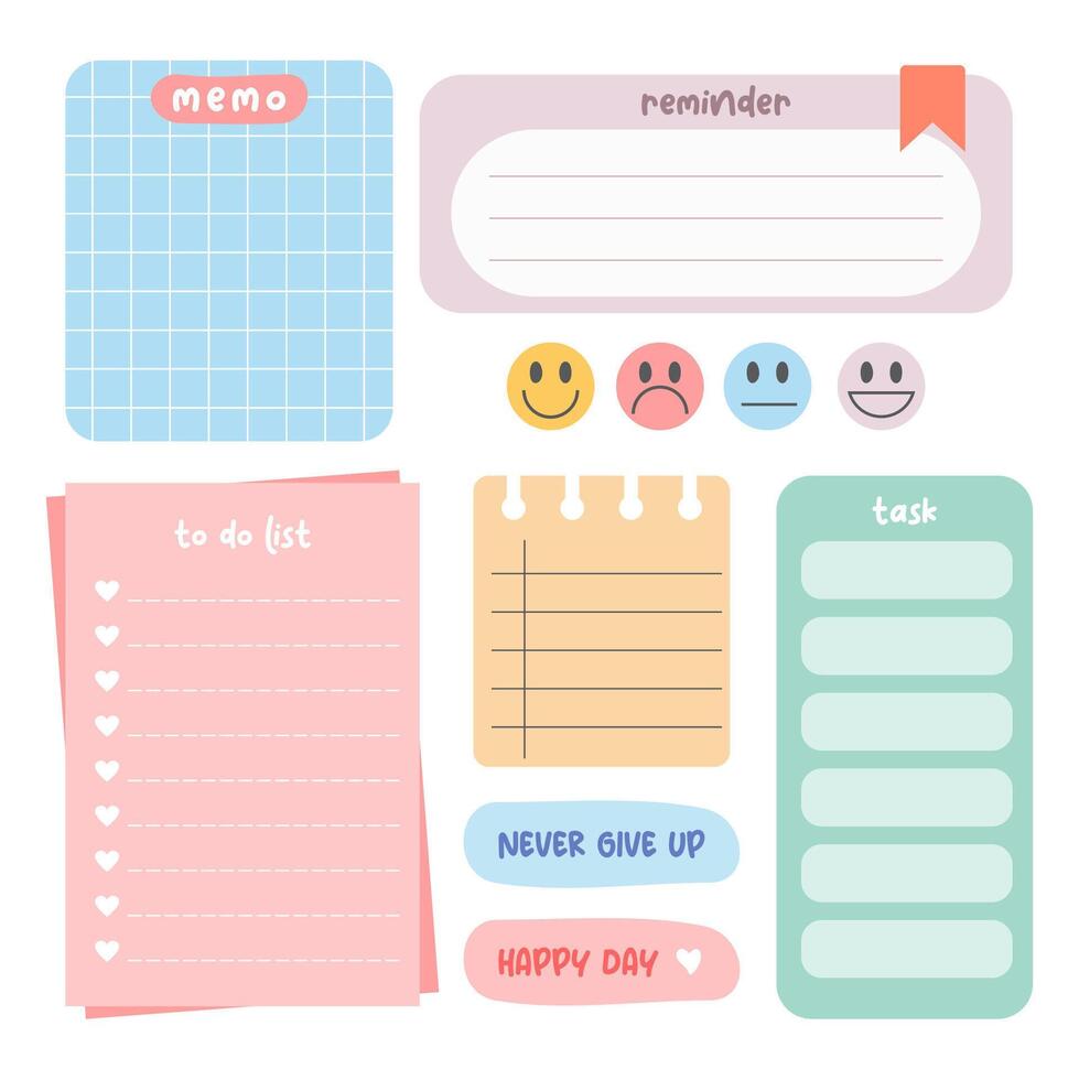 Cute bullet journal element. Pepar notes daily planner and to do list. Scrapbook memo sticker illustration vector