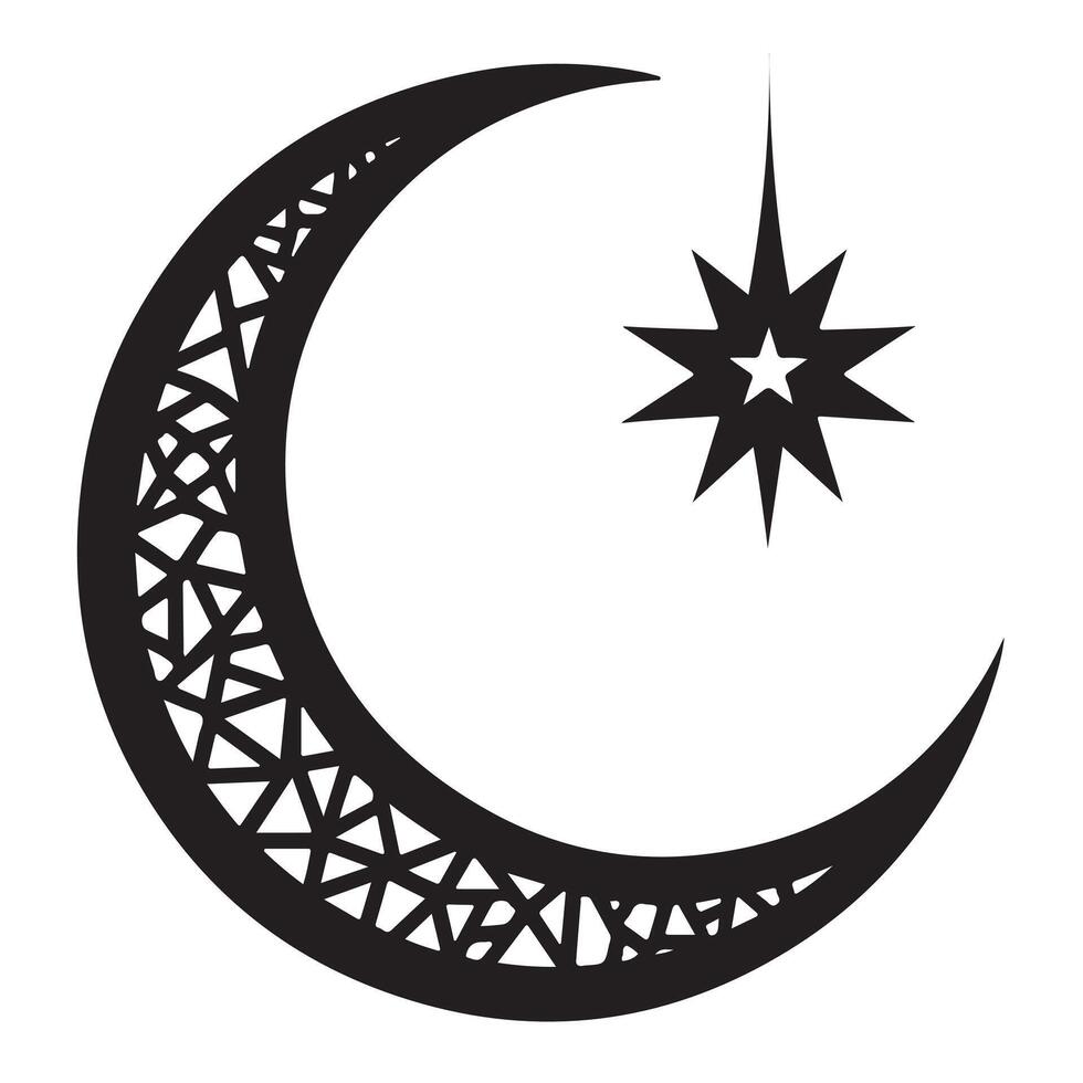 Ornate Crescent Moon and Stars vector