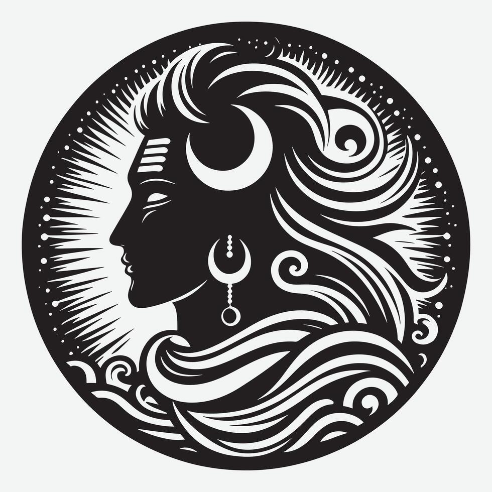 The face of lord shiva in a circular shape vector