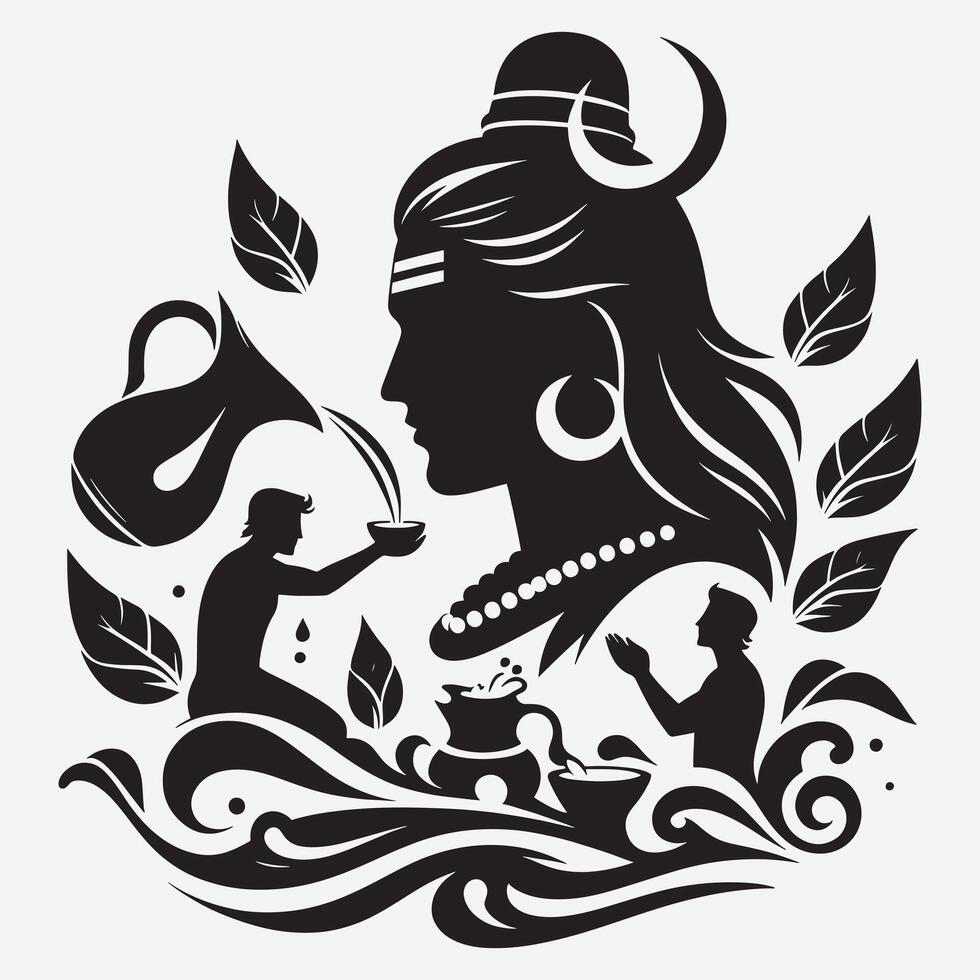 The hindu god shiva is depicted in a black and white silhouette vector