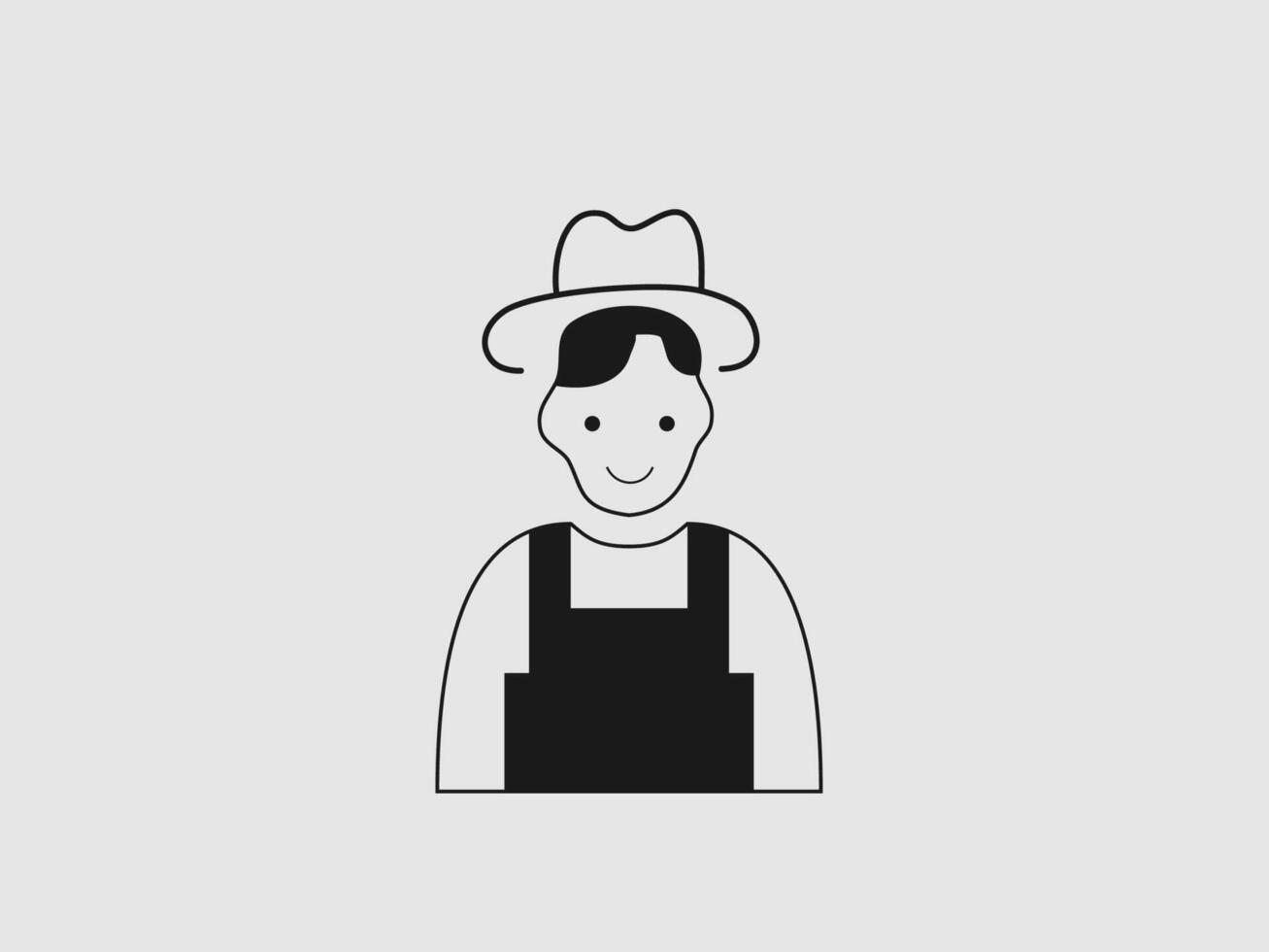 line art illustration of a person wearing a hat and overalls vector