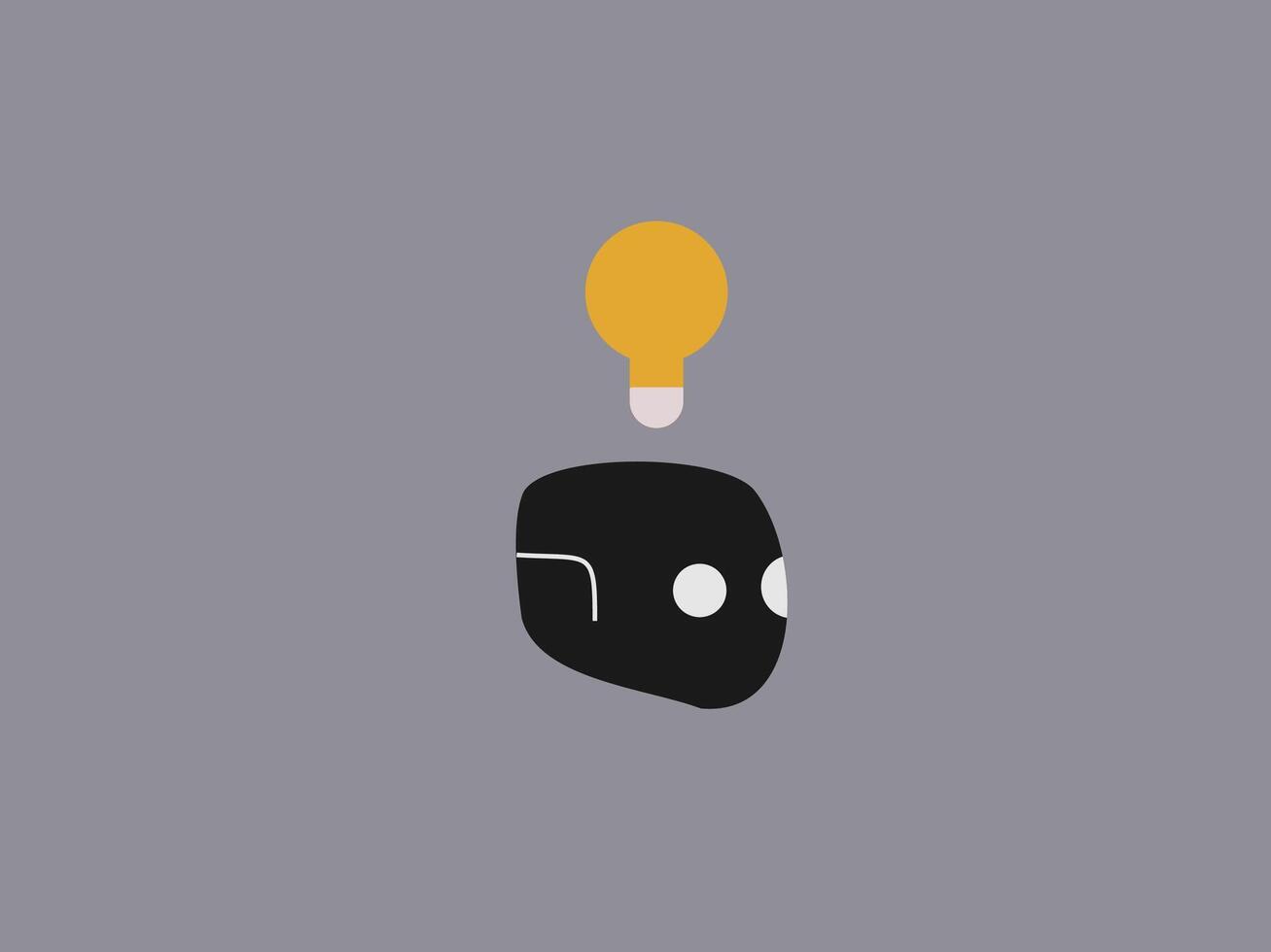 This image features a minimalist illustration of a robot head in black against a gray background vector