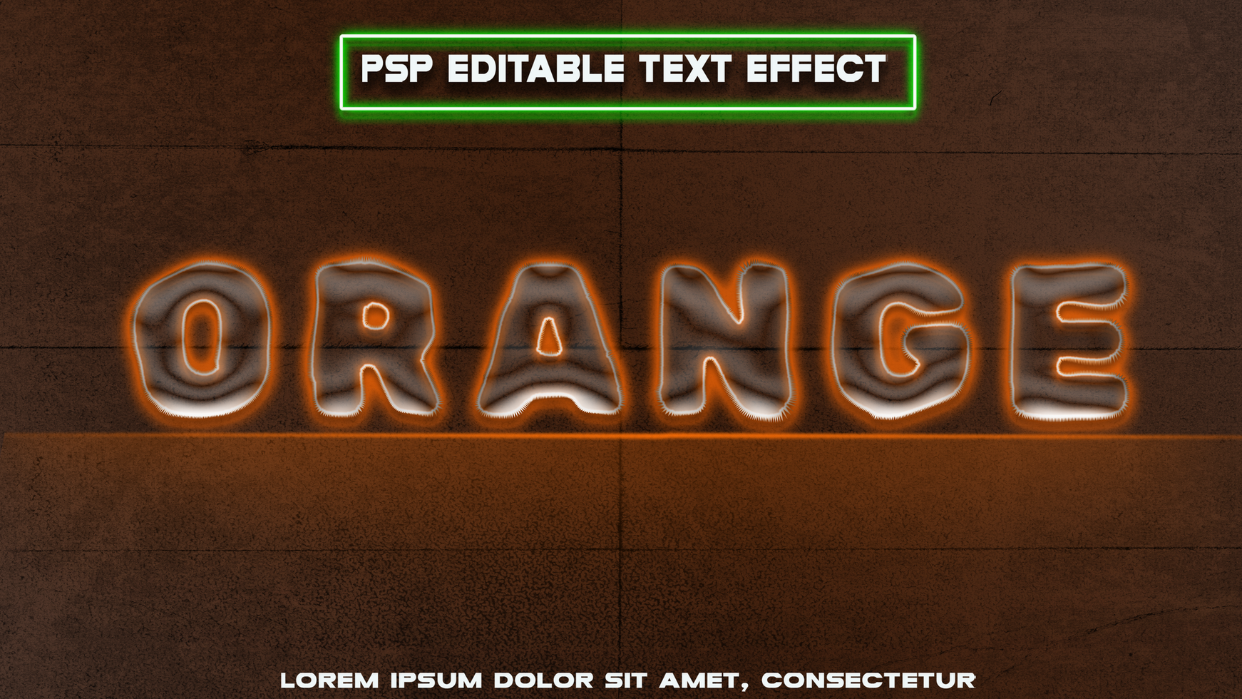 letters with water effect and orange neon psd