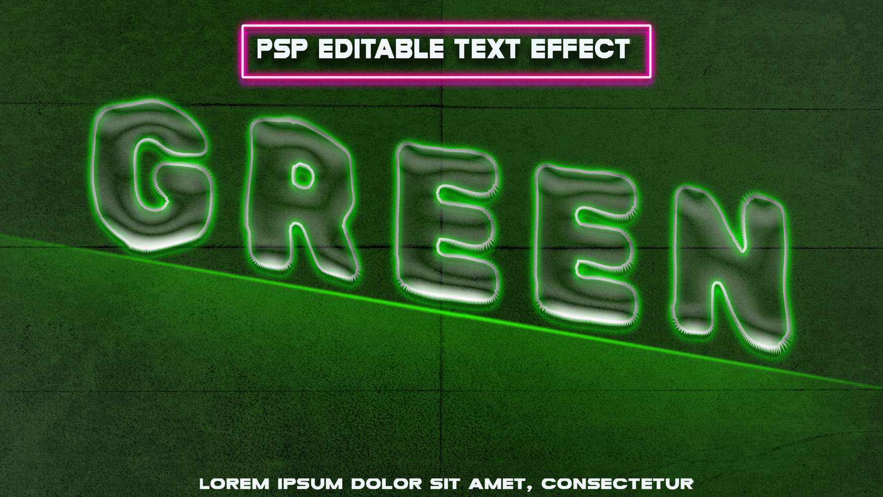 letters with water effect and green neon psd