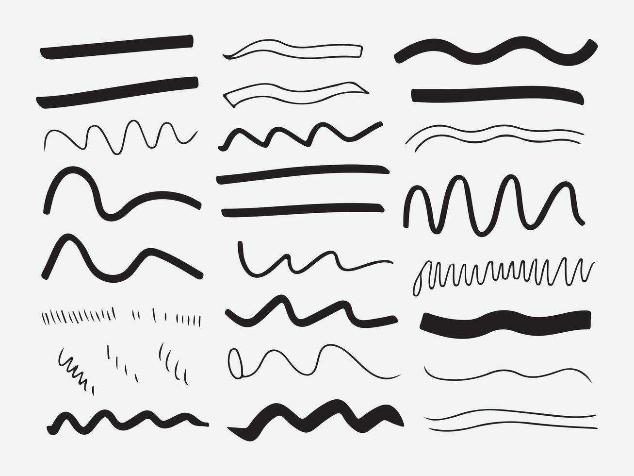 Hand Drawn Zigzag and Wavy Line Silhouette Set. Wavy Line Silhouette Set. vector