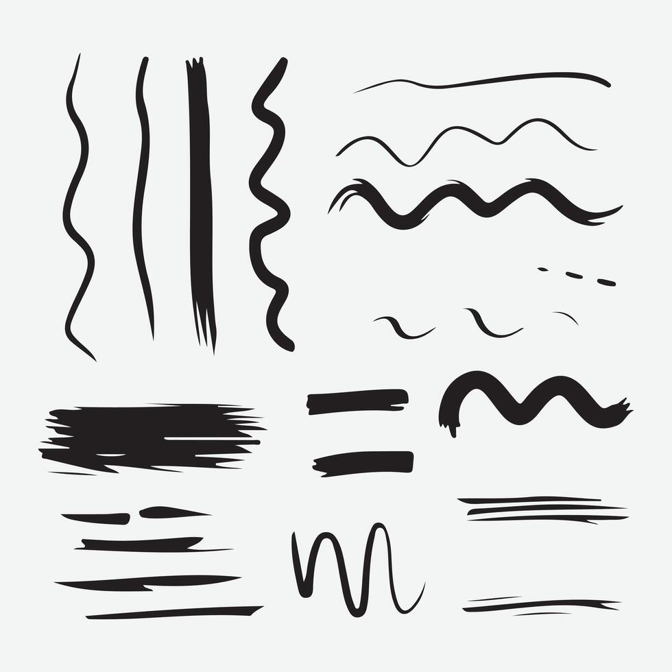 Wavy, Curved, and Zigzag Line Art Collection Ink Brush Stroke Lines and Shapes Set vector