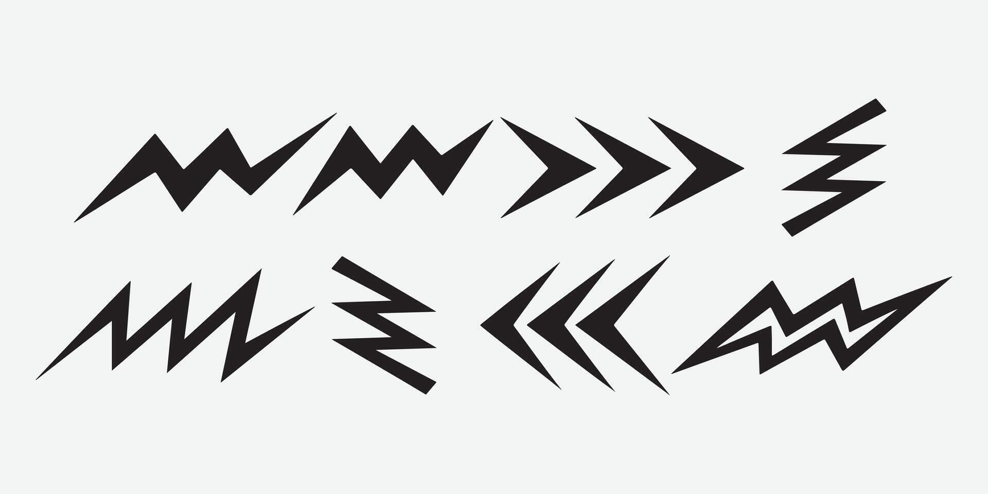 Arrow and Lightning Icons Silhouette. ZigZag Line. vector