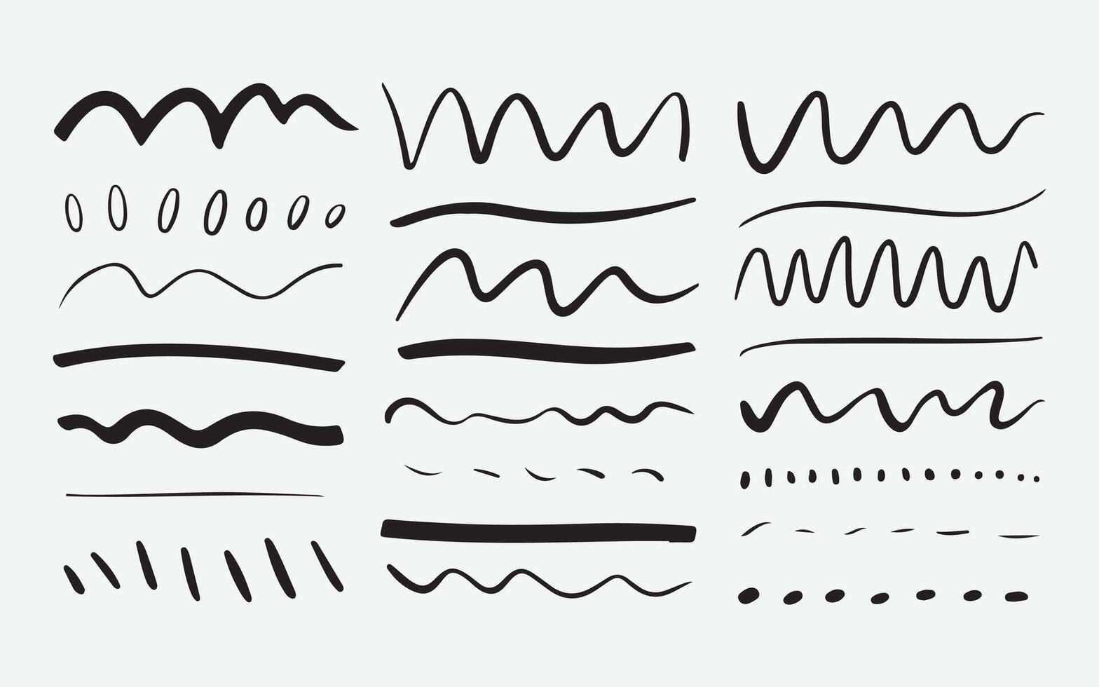 Hand Drawn Zigzag and Wavy Line Silhouette Set. Abstract Doodle Lines and Scribbles Pack. vector