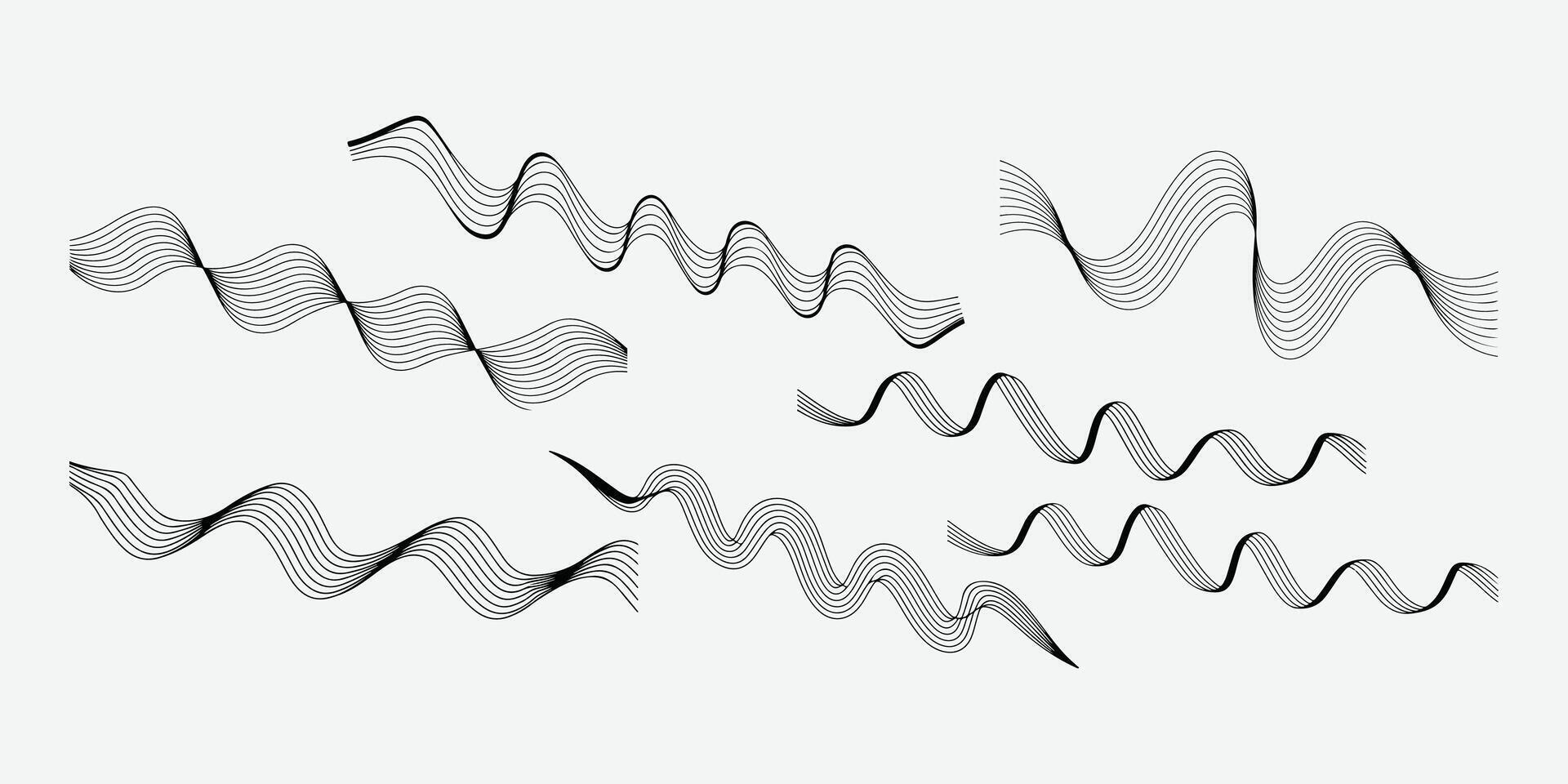 Abstract Wave Lines Set. Flowing Abstract Wave Line Vectors. Minimalist Abstract Wave Line Set. Curved Wave Line Art Collection. vector