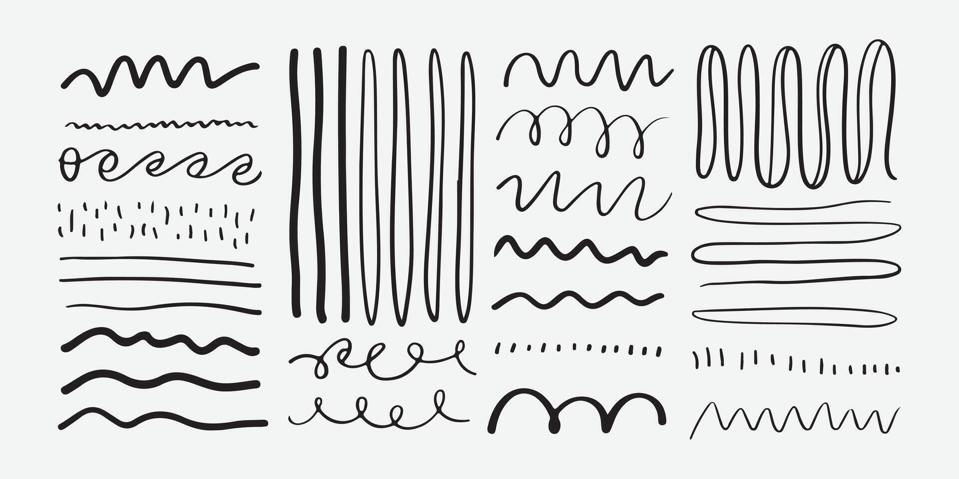 Hand Drawn Zigzag and Wavy Line Silhouette Set. Abstract Doodle Lines and Scribbles Pack. Wavy Line Silhouette Set. vector