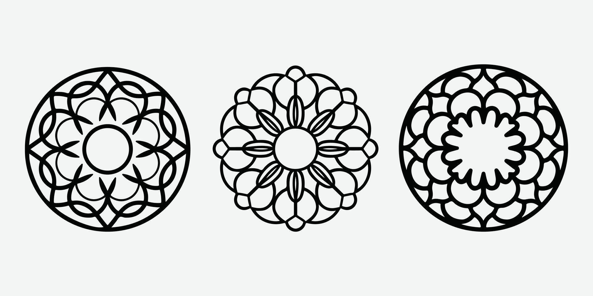 Geometric Mandala Line Art Collection. Decorative Mandala Line Drawing Set. Mandala Design. vector