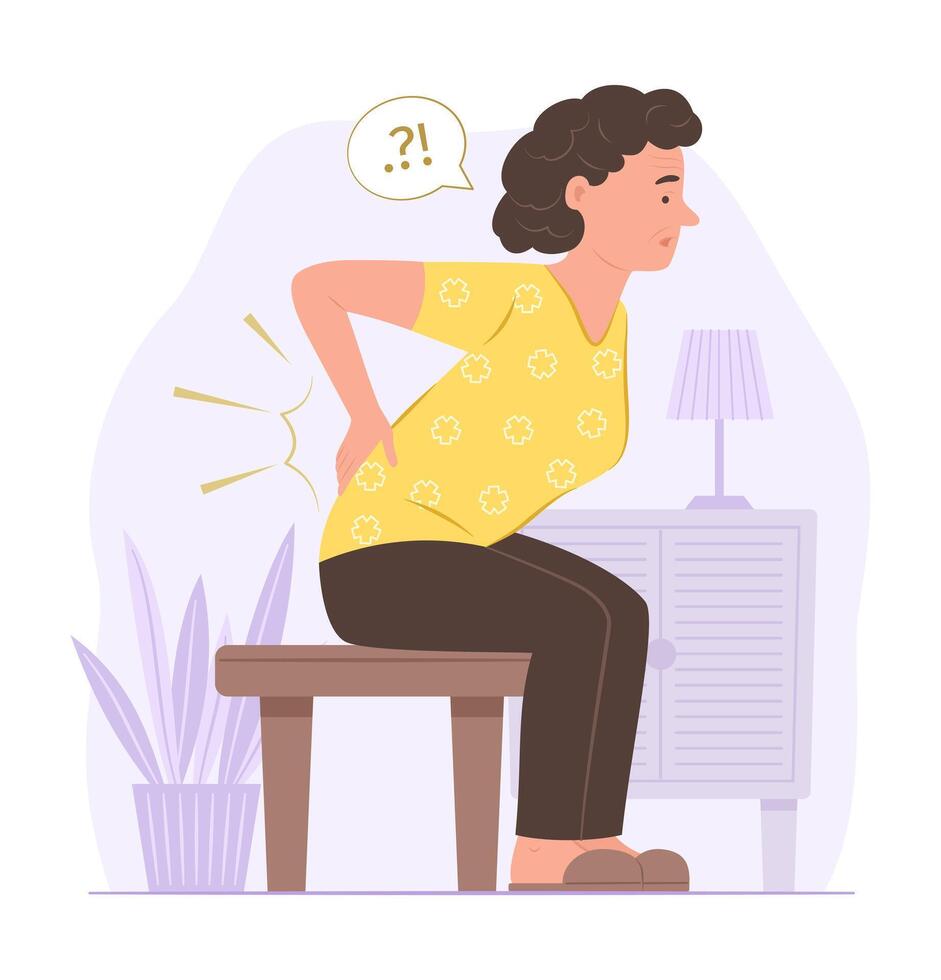 Senior Woman Suffering from Backache on Waist Area for Healthcare Concept Illustration vector