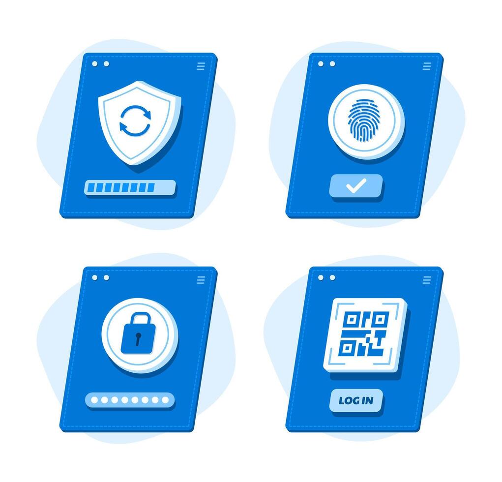 Set of Online Security on Mobile Application Interface for Cyber Security Concept Illustration vector