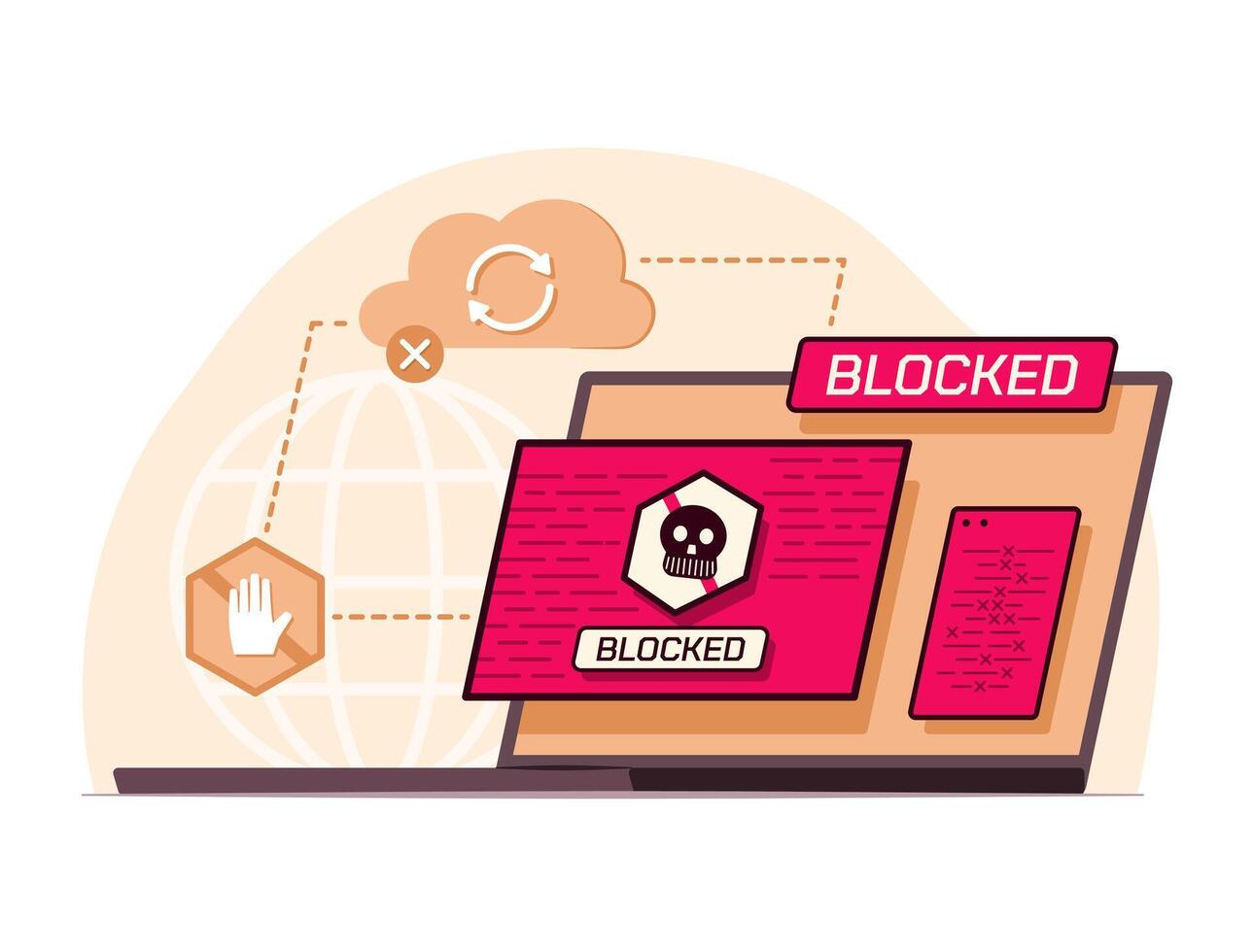Laptop System Error Warning Virus Attacked for Cyber Crime Concept Illustration vector