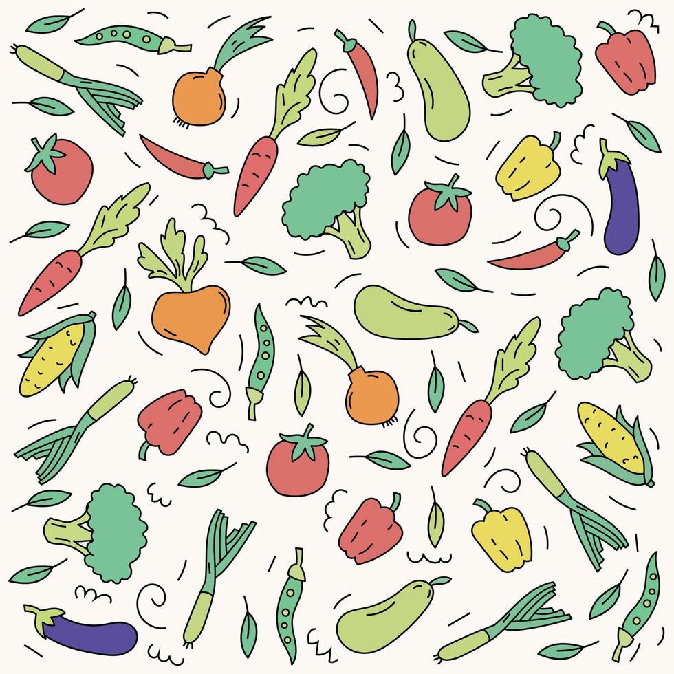 Hand drawn set of vegetable elements. Doodle style illustration vector