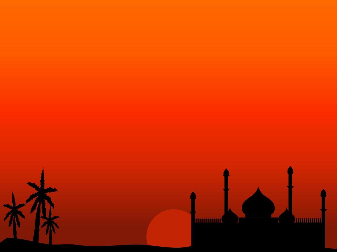 islamic background with mosque silhouette and gradient sunset sky vector