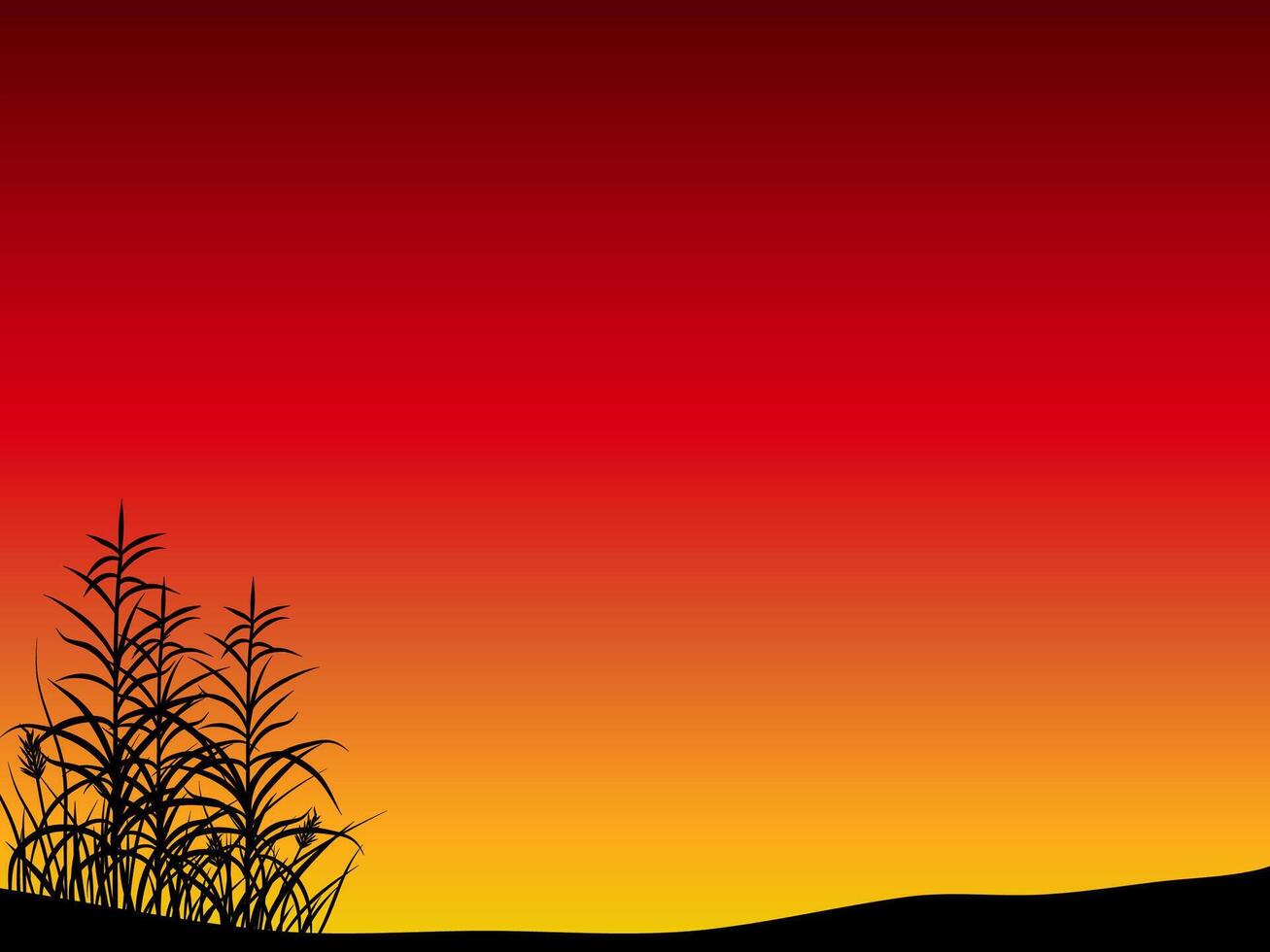landscape background with reeds silhouette and sunset sky vector