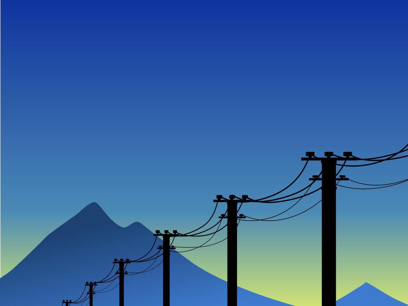 electric pole with blue sky background, village illustration vector