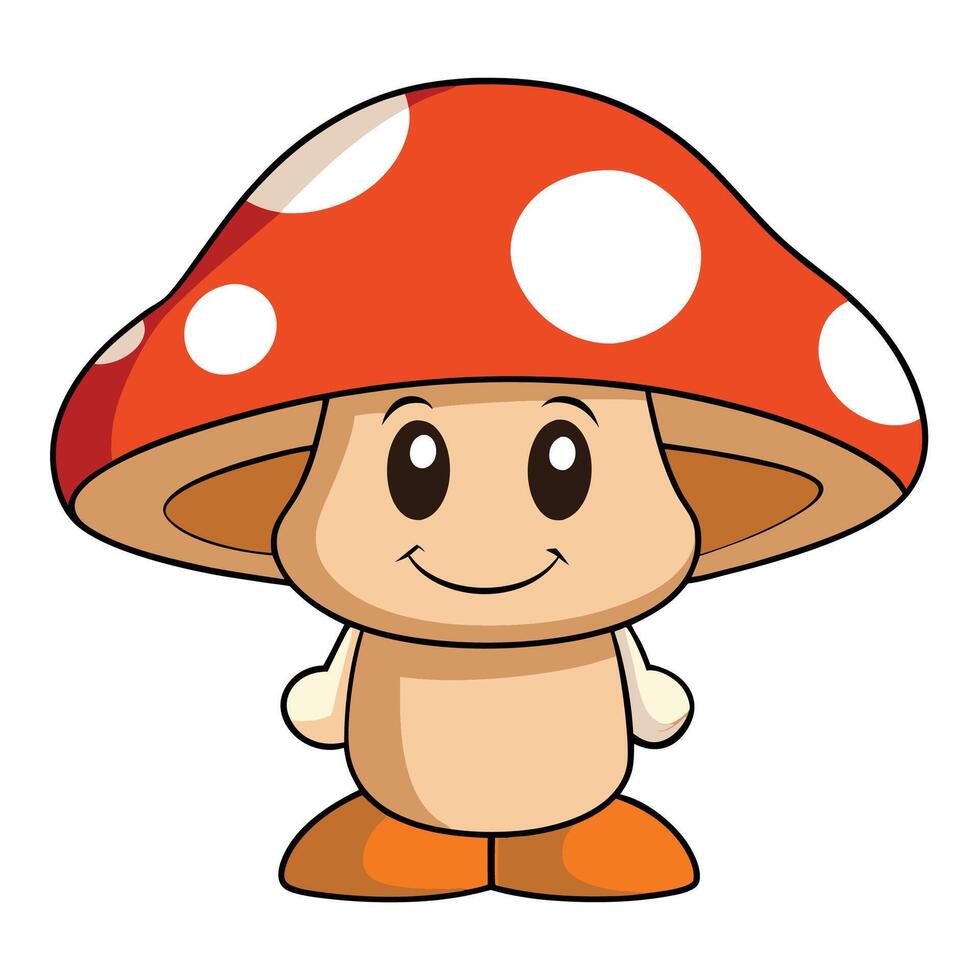 a cartoon mushroom with a red hat and white polka dots white background vector