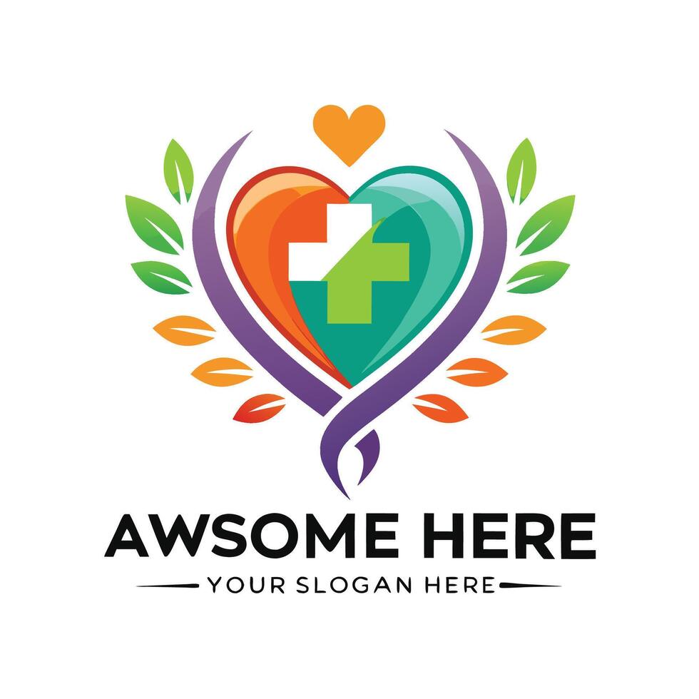 an awesome here logo with a heart and cross white background vector