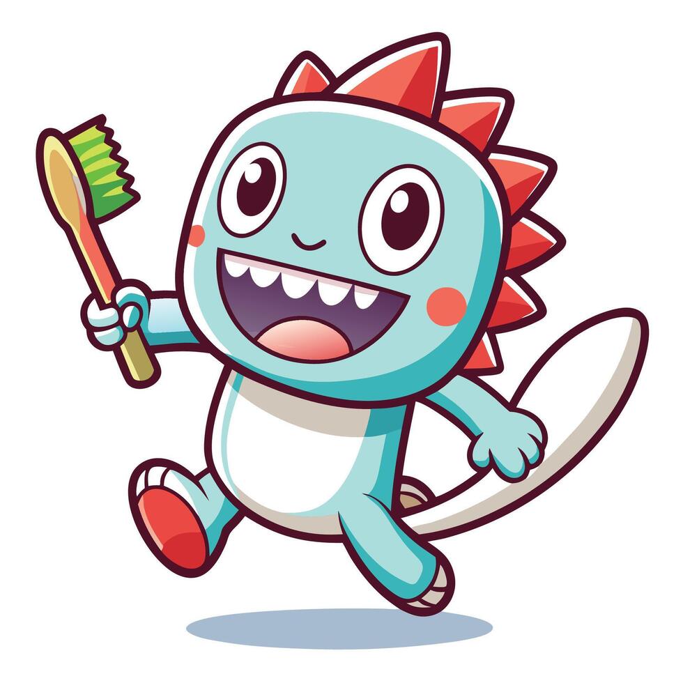 a cartoon dinosaur holding a toothbrush white background vector