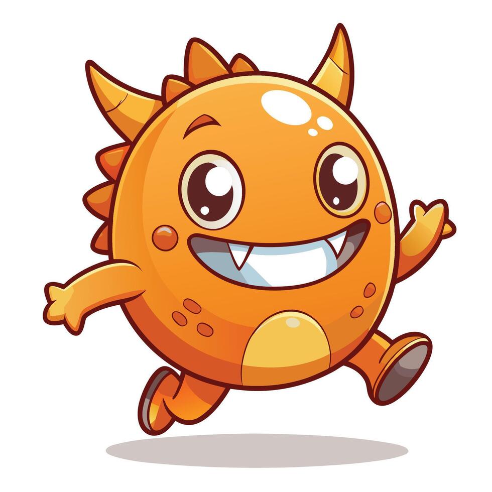 a cartoon orange monster running with mouth open white background vector